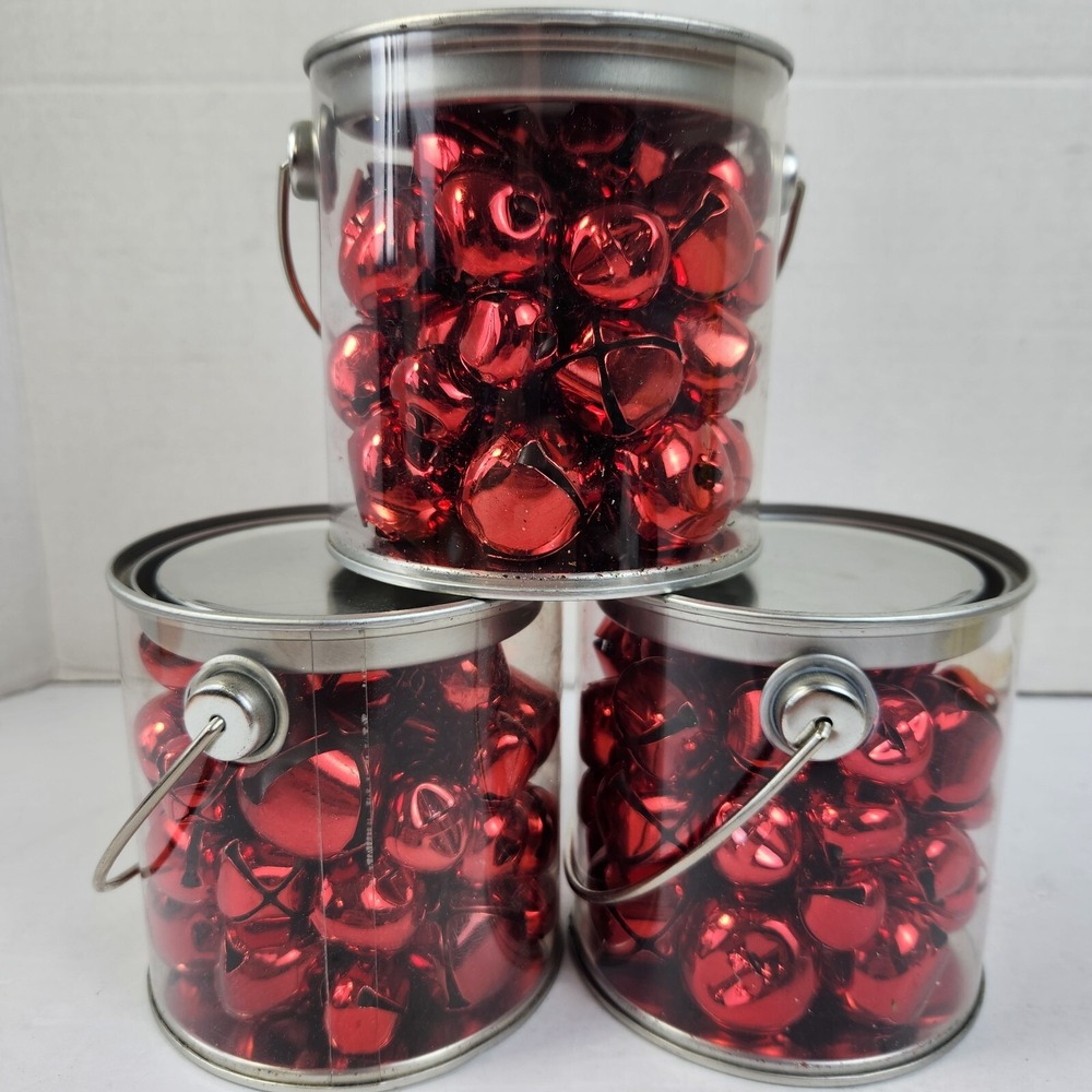 At Home 3 Small Buckets of Red Jingle Bells 3 Sizes 100+ Pieces Brand New